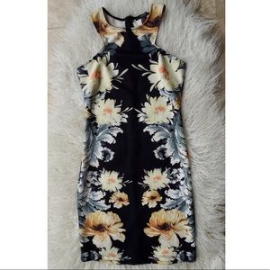 Forever 21 black scuba knit photo floral dress